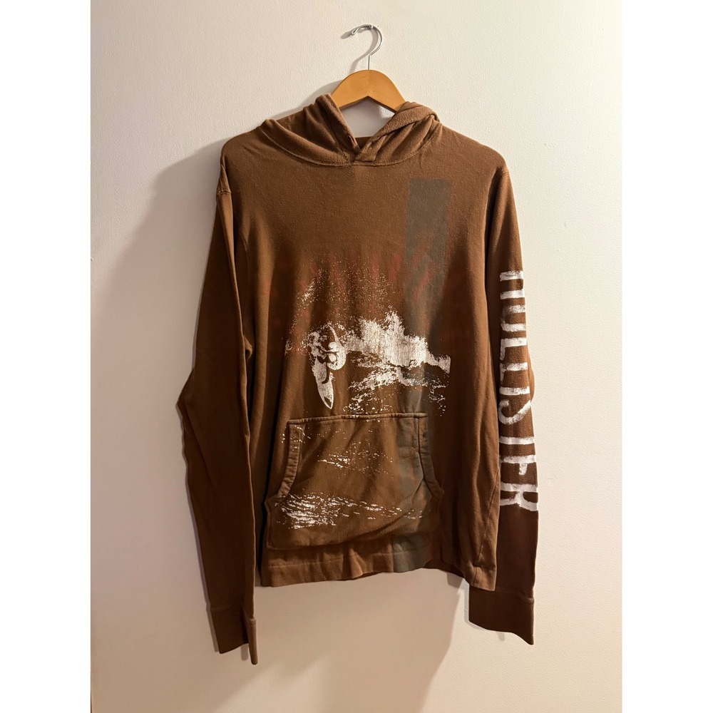 Hollister Mens Y2K Brown Surfer Graphic Hooded Long Sleeve T-Shirt XL